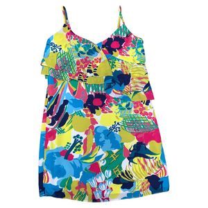 Loft, Multicolored Printed Ruffle-Front Cami Dress, Spaghetti Strap, Size 6